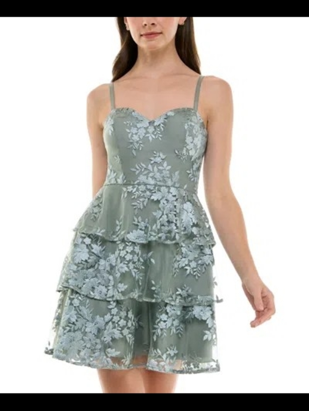 NWT Fit & Flare BCX Junior .Size 1 .Green Floral Tiered Lace Cocktail Dress